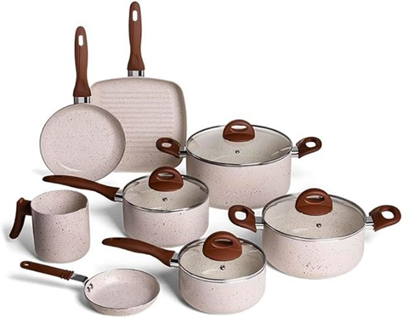 Brinox, Conjunto Panelas, 8Pcs Ceramic Life Smart Plus, Vanilla